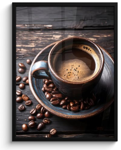Poster in lijst - Fotolijst 50x70 cm - Posters - Kop - Koffie - Hout - Bonen - Posterlijst zwart - Decoratie - Wanddecoratie woonkamer - Muurdecoratie slaapkamer