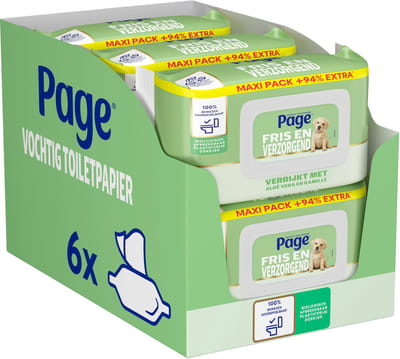 Page® vochtig toiletpapier - Fris en Verzorgend (Aloë Vera) Maxi - met Aloë Vera en Kamille - 444 velletjes - 6 x 74 stuks