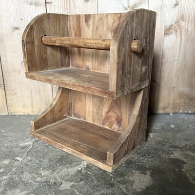 Het Bloemenerf - Landelijke houten gruttersbak met keukenrolhouder