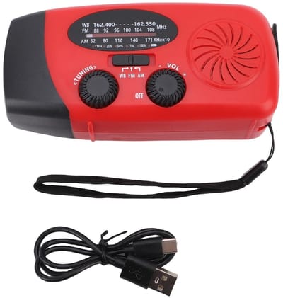 Dailygoods- Noodweerradio Draagbaar - Handcrank/Zonne-energie - USB-opladen voor Apparaten - LED-zaklamp - Compact/Lichtgewicht - 2000 mAh Batterij - Noodradio