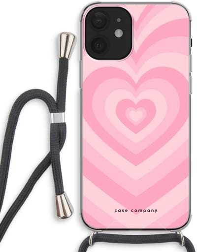 Case Company® - Hoesje met koord geschikt voor iPhone 12 hoesje met Koord - Hart Roos - Telefoonhoesje met Zwart Koord - Bescherming aan alle Kanten en Over de Schermrand