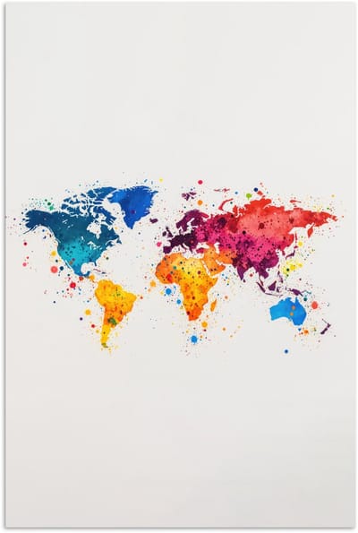 Poster 120x180 cm - Wereldkaart - Graffiti - Kleurrijk - Posters - Kamer decoratie - Wanddecoratie woonkamer - Muurdecoratie slaapkamer XXL