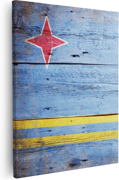 Artaza Canvas Schilderij Vlag Aruba - 40x50 cm - Muurdecoratie Vintage Hout - Wanddecoratie Woonkamer - Kamer Accessoires
