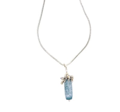 Behave® Lange ketting zilverkleur met blauwe hanger – stijlvolle boho-chic 75 cm