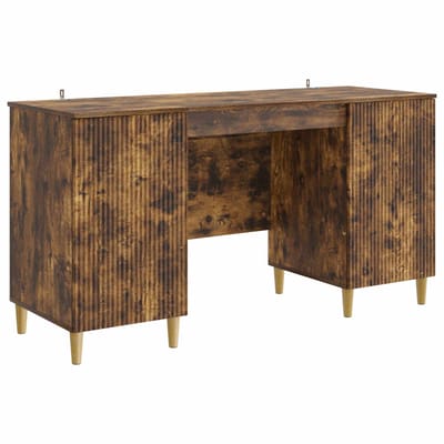 vidaXL - Bureau - met - plank - Gerookt - eiken - 142,5 - x - 50 - x - 75 - cm - Bewerkt - hout