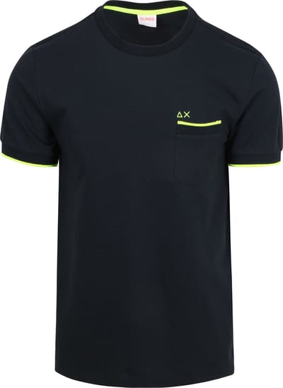 Sun68 Piqué T-Shirt Fluo Stripe Donkerblauw (navy) - Maat L - Heren