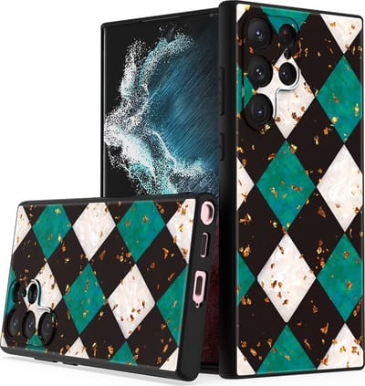 LuxeBass Siliconen hoesje met print geschikt voor Samsung Galaxy S22 Ultra - Marmer Green - telefoonhoes - gsm hoes - telefoonhoesje