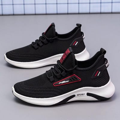 Heren Sneaker Nieuw Vliegweefsel Mesh Casual Schoenen Zachte Zool Comfortabele Hardloopschoenen Modieuze Herenschoenen 44 zwart