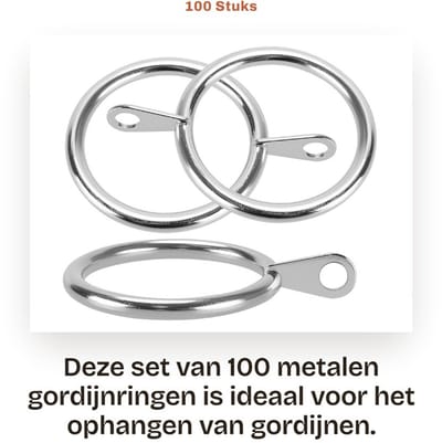Dailygoods- Gordijnringen 100 stuks - Metalen Gordijnringen 38 mm - Zilveren Gordijnringen - Eenvoudige Installatie - Geschikt voor Gordijnroede