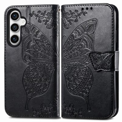 YPCd Bookcase geschikt voor Samsung Galaxy S23 FE - Vlinder Design - Portemonnee / Wallet Hoesje - Zwart