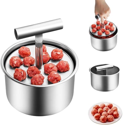 Gehaktbalmaker, keukengehaktbalmaker, gemaakt van roestvrij staal, maakt 12 gehaktballen tegelijk, geschikt voor keukens en eetkamers, afmetingen: 14*8,5 cm.