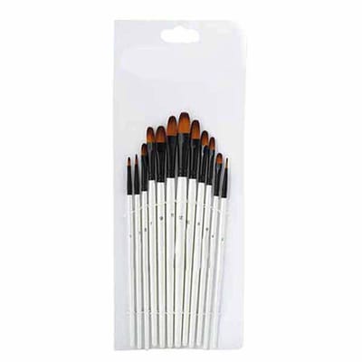 Ensemble de 12 Pinceaux de Peinture Manche Blanc Perle Outil de Dessin pour Aquarelle Propène(Pointe filbert)