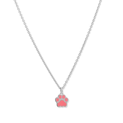 New Bling 9LA-20002 Zilveren Ketting met Hangertje - Pootafdruk - Roze - Emaille - 8,8mm - 39+3+4cm - Rhodium - Zilver