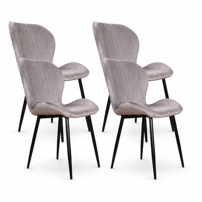 DS4U® - Giulia eetkamerstoel - Set van 4 - Grijs - Velvet - Zwart metalen poten