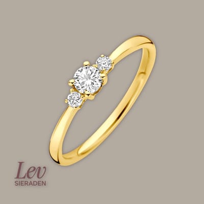 Lev Sieraden - Goude triple diamant ring - Geelgoud 14k - 0.25ct Lab grown Diamant - RINGMAAT 52 (16½)