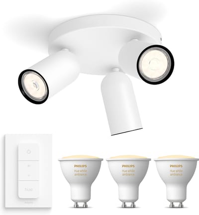 Philips Hue Pongee Opbouwspot (Wit) - Warm tot Koelwit Licht - Incl. Hue Dimmer Switch - Plafondspot met 3 Lichtpunten - GU10 - Hue White Ambiance