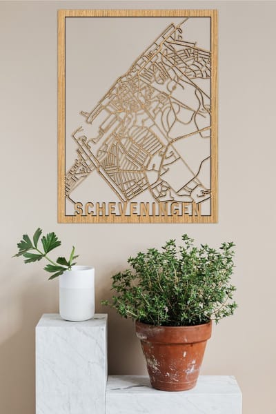Houten Stadskaart Scheveningen Eikenhout 50x70cm Wanddecoratie Voor Aan De Muur City Shapes