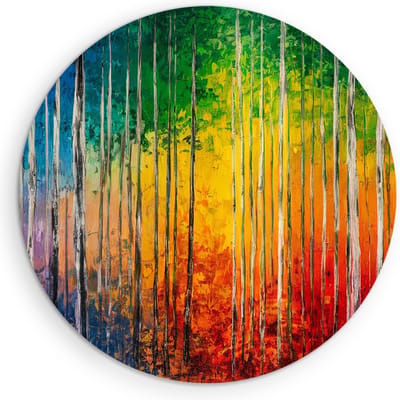Saammp Muurcirkel Hout - Kleurrijk - Abstract bos - Landschap - Natuur - Ø 90 - Wandcirkel - Wanddecoratie Cirkel - Muurdecoratie Woonkamer - Slaapkamer decoratie - Rond Schilderij