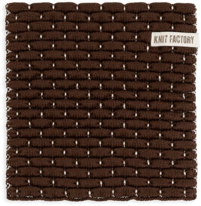 Knit Factory Gebreide Onderzetter Block - Pannenonderzetter - Hittebestendig - Onderlegger pannen - Tafel onderzetter - Opvouwbaar - Ecru/Chocolate - 20x20 cm - 1 stuk verpakt