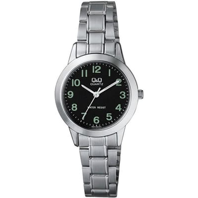 Q&Q Q947J205Y - Horloge - Analoog - Dames - Vrouwen - stalen band - Rond - Staal - Cijfers - Zilverkleurig - Zwart