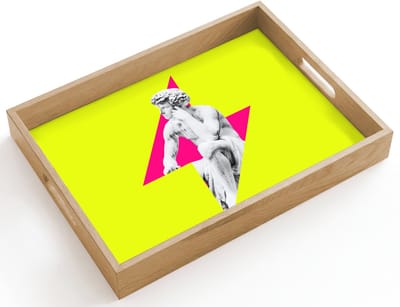Dienblad hout 40x30 cm - Schootdienblad - Beeld - Man - Bliksemschicht - Geel - Borrelplank rechthoek - Plateau dienbladen