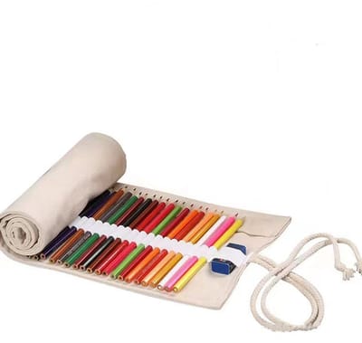 oprolbare hoes voor 36 Kleurpotlood, canvas potlood opbergtas potlood etui - Beige (geen potlood inbegrepen)