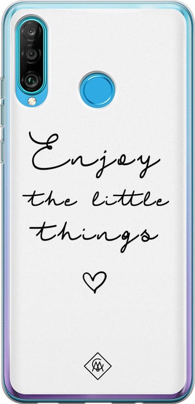 Casimoda® hoesje - Geschikt voor Huawei P30 Lite - Enjoy Life - Siliconen/TPU - Soft Case - Zwart - Tekst