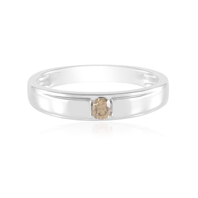 Cavill - Zilveren Ring - 925 Sterling Zilver Rhodium - I2 Champagne Diamant 0,099 ct Briljant - Ovale Bezelzetting - Luxe Minimalistische Sieraden