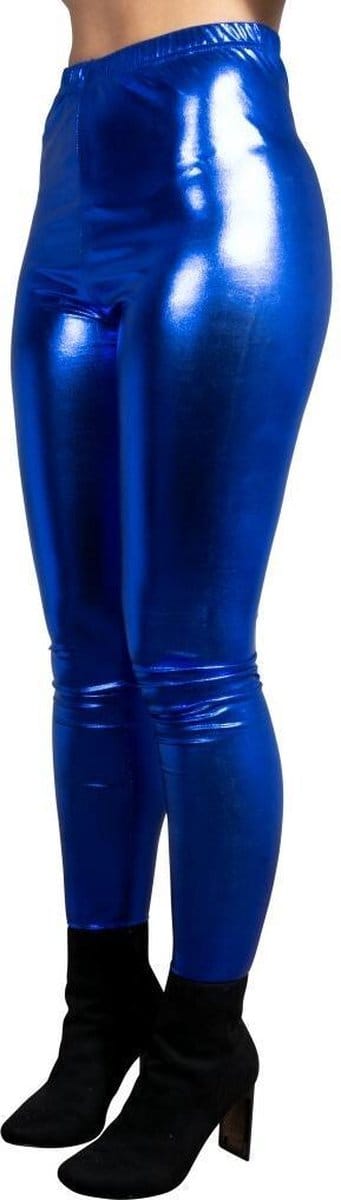 Glanzende legging - Kobalt blauw/ donker blauw - Maat XL – Hoge sluiting - Disco - Festival - Fout feest