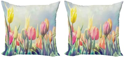 ABAKUHAUS Kussenhoes – Tulpen Bloementuin – 2x50x50 cm – Dubbelzijdig