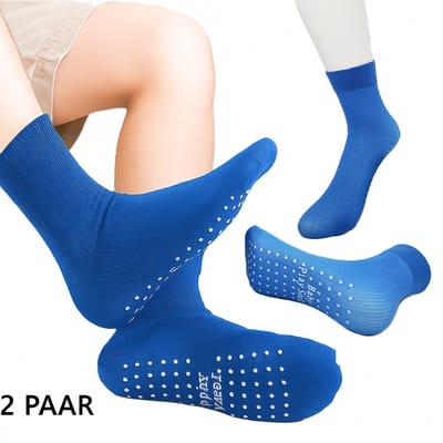 2 Paar Antislip Sportsokken Blauw – Ademend & Comfortabel – Yoga, Pilates en Indoor Fitness Sokken voor Jongeren en Volwassenen (Maat 35–41)
