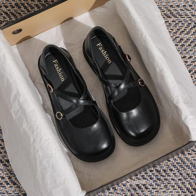 Chaussures Mary Jane Gothic Lolita pour Femmes Mignonnes Kawaii Plates à Plateforme Épaisse Créateur de Mode Bride à Boucle Chaussures en Cuir de Haute Qualité 35 noir