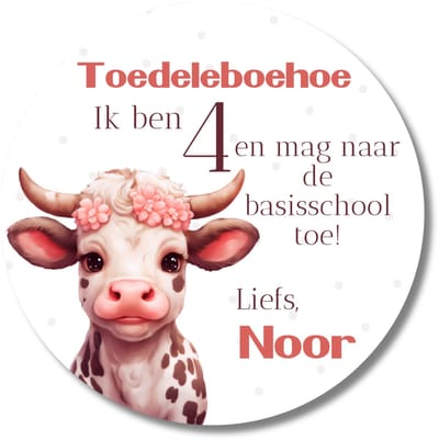 Stickers Gepersonaliseerd Koe – 20 stuks – 4 jaar & basisschool – Met naam – 40 mm