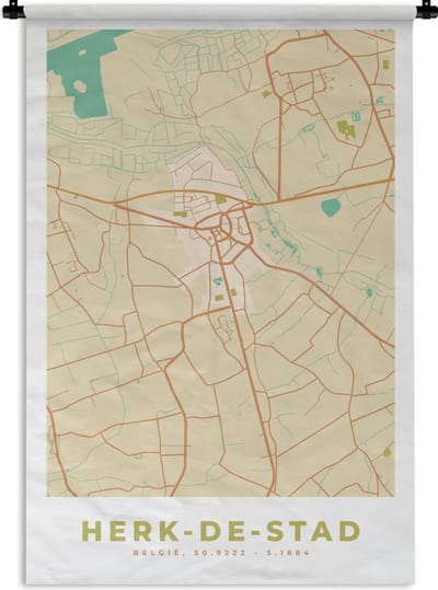 Wandkleed - Wanddoek - Plattegrond - Stadskaart - Herk-de-Stad - België - Kaart - 120x180 cm - Wandtapijt
