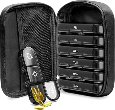 Pillendoosjes - Medicijndoosje voor 7 dagen - Reispillendoos - Draagbaar - Lichtbestendig - Canvas tas - Pillendoosje - Bewaren van medicijnen, vitaminen, visolie