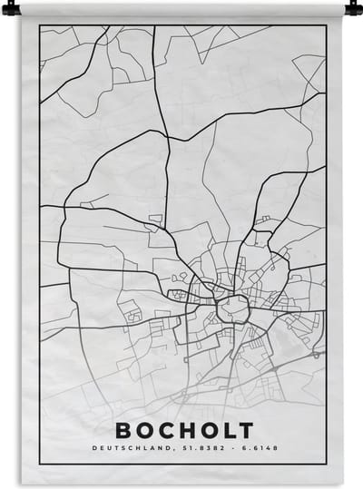 Wandkleed - Wanddoek - Plattegrond - Bocholt - Kaart - Stadskaart - 120x180 cm - Wandtapijt