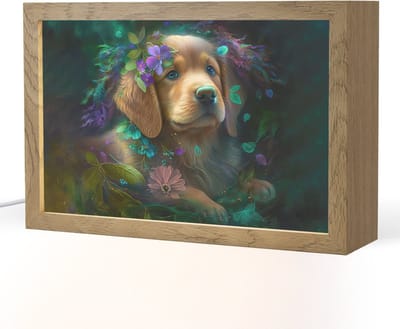 Nachtlampje 30x20 cm - Kinder lampje - Hond - Puppy - Bloemen - Natuur - Golden retriever - Tafellamp kinderkamer - Slaapkamer lamp - Bedlamp kinderen - Kinderlampje stopcontact - Wandlamp babykamer - Nachtlampjes