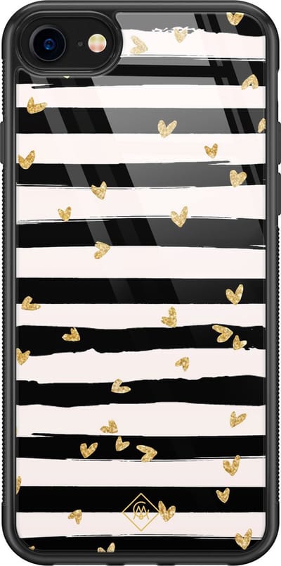Casimoda® hoesje - Geschikt voor iPhone SE (2020) - Hart Streepjes - Luxe Hard Case Zwart - Backcover telefoonhoesje - Zwart