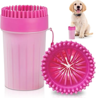 Zachte Siliconen Klauwreiniger voor Honden, 2-in-1 Badborstel voor Pedicure en Verzorging van Kleine en Middelgrote Honden (Roze, M)