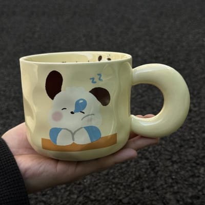 Tasse à café en céramique mignonne de dessin animé pour chiot avec couvercle Grande capacité Tasse à boire pour l'eau pour filles Pour offrir des cadeaux d'anniversaire pour la meilleure amie 401-500ml