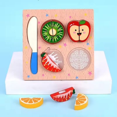Houten fruit puzzel - Vanaf 1 jaar - Fruit snijden - Kinderpuzzel - Educatief montessori speelgoed - Keukentje