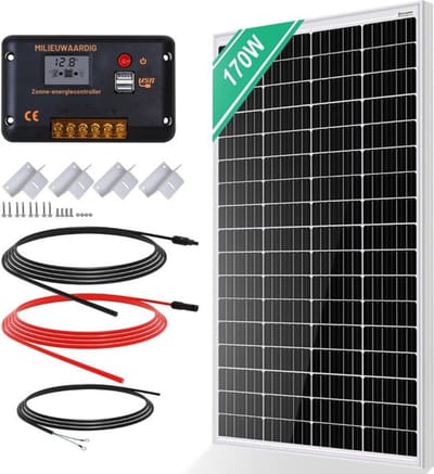 Thuys – Zonnepanelen – Compleet Pakket – Plat Dak – Zonnepanelen met Stekker – Met Accu – 100W – 102 x 57 x 4 CM