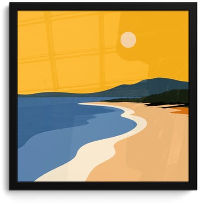 Poster in lijst - Fotolijst 40x40 cm - Posters - Kustlijn - Oranje lucht - Begroeiing - Posterlijst zwart - Decoratie - Wanddecoratie woonkamer - Muurdecoratie slaapkamer