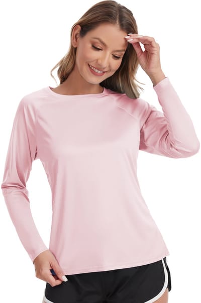 Dames Rash Guard Zwemshirt met Lange Mouwen Surfshirt Tops Badpak Roze XXL
