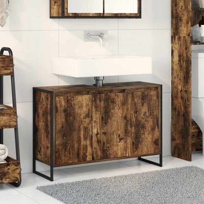 vidaXL - Badkamerkast - Rook - Eik - 90 - x - 30 - x - 60 - cm - Bewerkt - hout