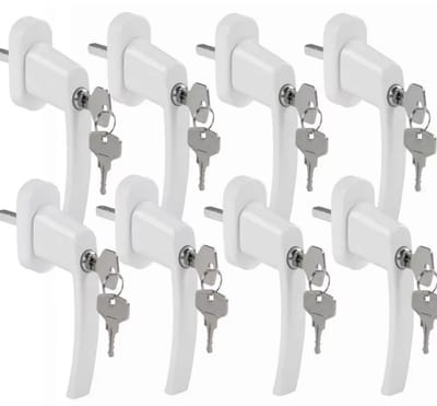 Inline Raamgreep Fioren - 8 stuks - Universele Espag Sleutel met Vergrendeling voor Afsluitbare Dubbele Beglazing - Vervangende Aluminium Raamgrepen - Wit