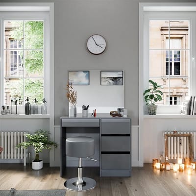 Kaptafel 90 cm met Spiegel en Kruk in Hoogglans Grijs