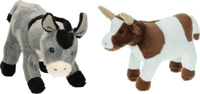 Cornelissen Pluche knuffel boerderijdieren set - Koe en Ezel - van 22 cm - Zachte kinder knuffels - cadeau
