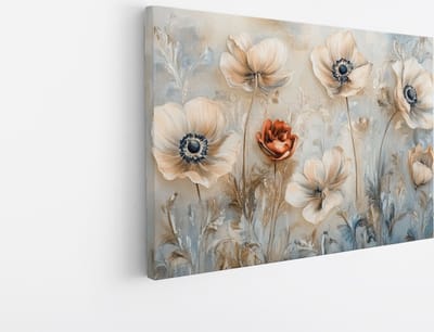 Canvas Schilderij - Anemonen Bloemen in Neutrale Tinten - Bloemenkunst - Foto op canvas - Elegante Wanddecoratie - Landelijk Interieur - 45x30