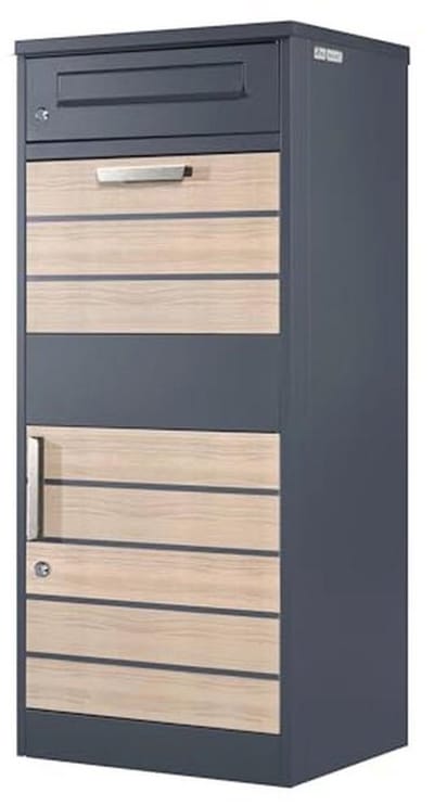 Stijlvolle Brief- en Pakkettenbrievenbus met Inspringend Pakketcompartiment - Poedercoated Staal en Houtlook
